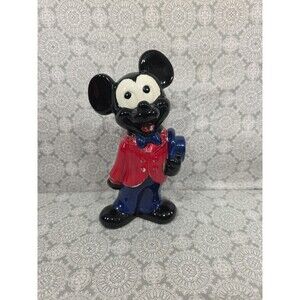 Vintage Mickey Mouse Ceramic Figurine Red Jacket Blue Pants Holding Hat Collect